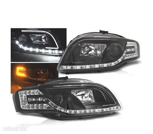 FARÓIS LED PARA AUDI A4 B7 04-08 PRETO - 1