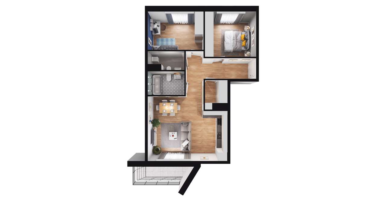 3-pokojowe mieszkanie 66m2 + balkon - Pełny obrazek: 2/8