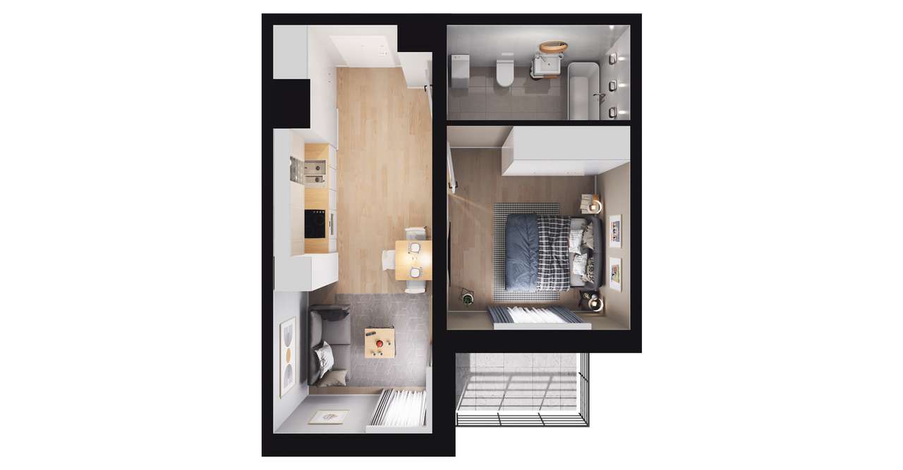 2-pokojowe mieszkanie 33m2 + balkon - Pełny obrazek: 3/9