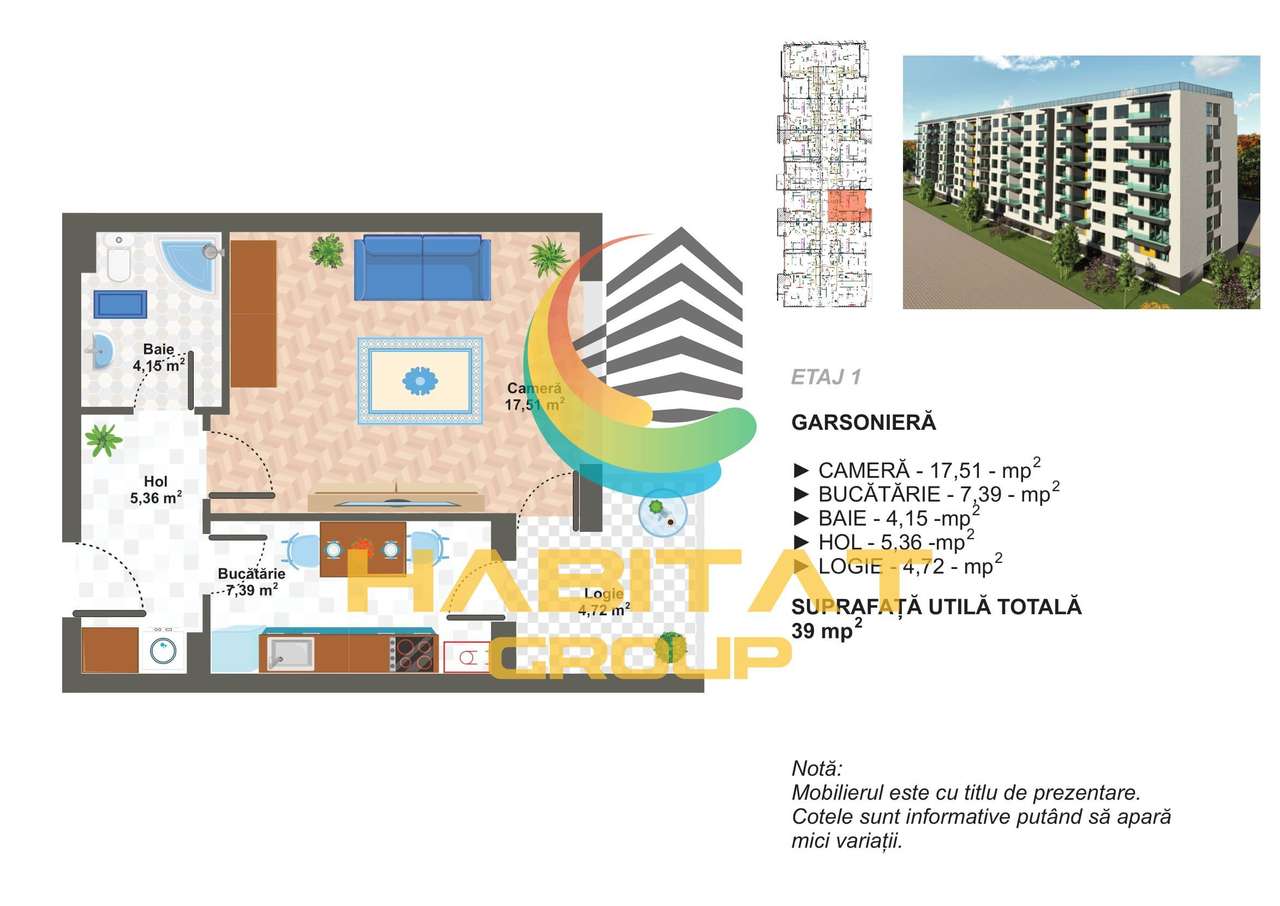 Garsoniera Decomandata Sector 4 Suprafata 39Mp - Imagine principală: 2/6