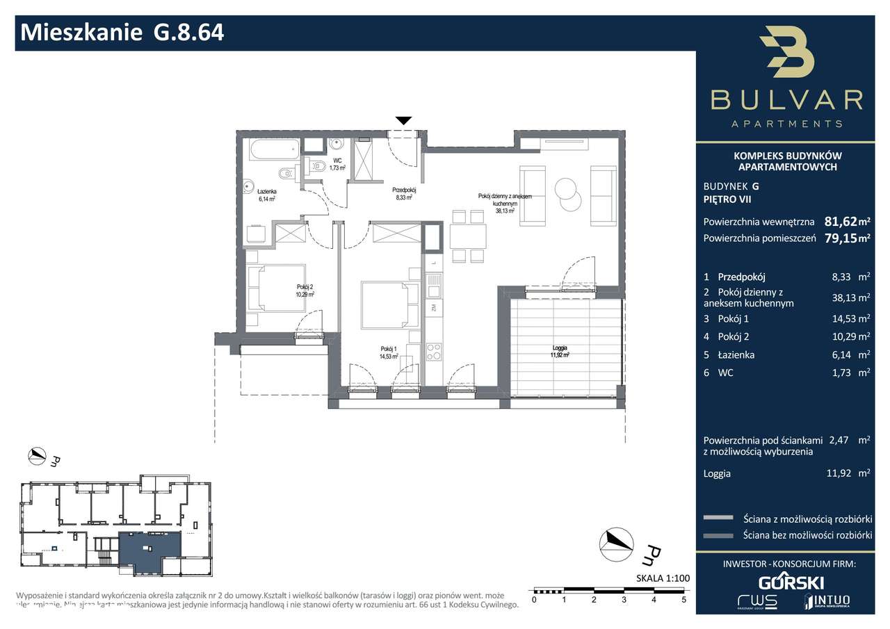 Bulvar Apartments | mieszkanie 3-pok. | G.8.64 - Pełny obrazek: 2/9