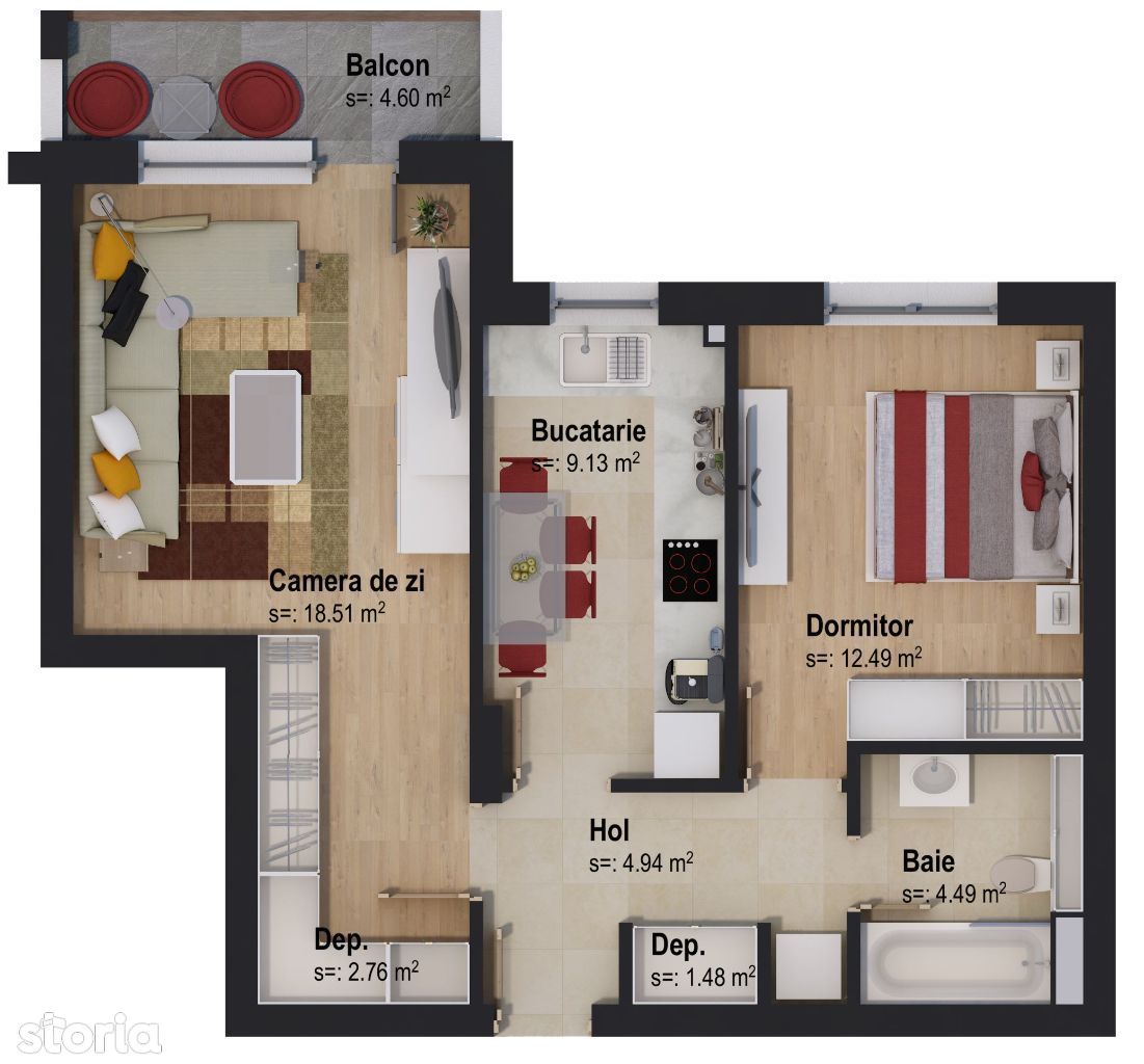 Apartament cu 2 camere Tip 4V în clădire cu 10 etaje