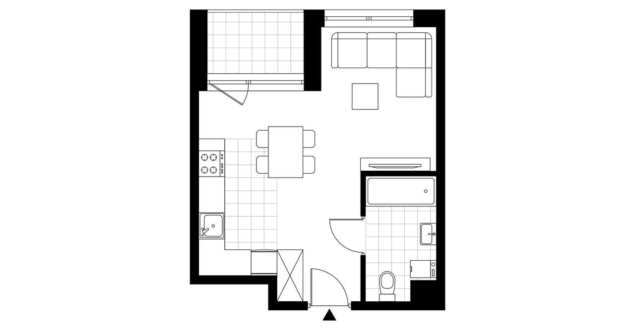 1-pokojowe mieszkanie 29m2 + loggia - Pełny obrazek: 3/8