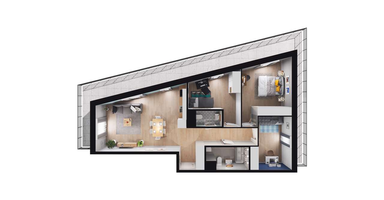 4-pokojowe mieszkanie 75 m² + loggia Bez Prowizji - Widok 3