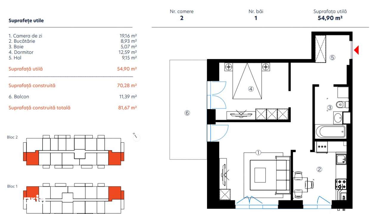Apartament 2 Camere - 66,29 mp / Hils Republica / 6 m Metrou  / Comisi-2
