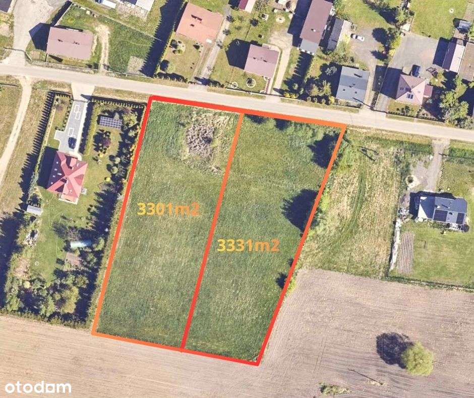 Działka 3301 m² w spokojnej okolicy, Nowa Wieś, tuż pod Mławą, idealna