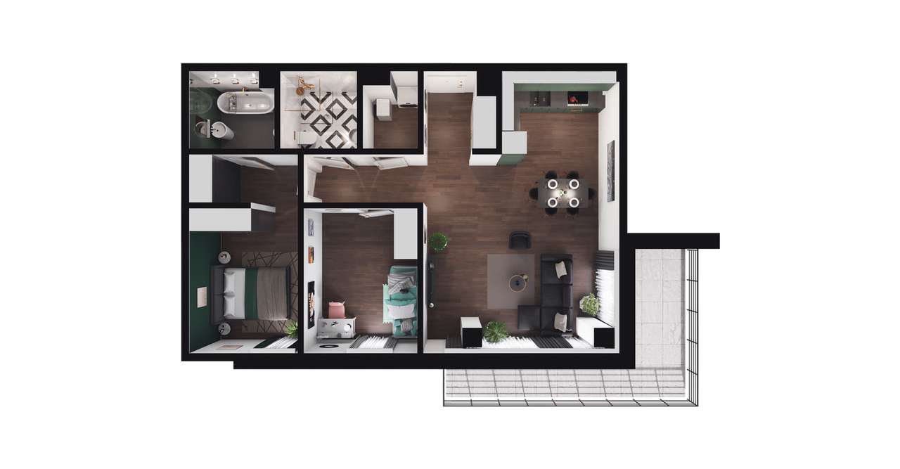 3-pokojowe mieszkanie 70m2 + balkon - Pełny obrazek: 2/8