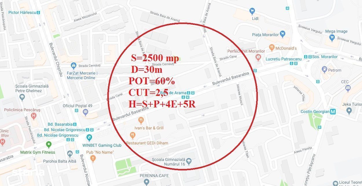 Teren  Basarabia-2500 mp,D=30m,zona M3