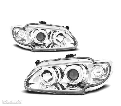 FARÓIS FRONTAIS ANGEL EYES PARA RENAULT MEGANE 1 96-99. FUNDO CROMADO - 1