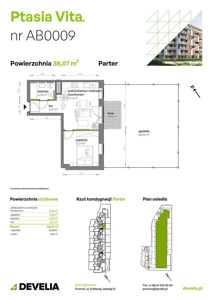 2-pokojowe mieszkanie 38m2 + ogródek Bez Prowizji - Pełny obrazek: 2/6