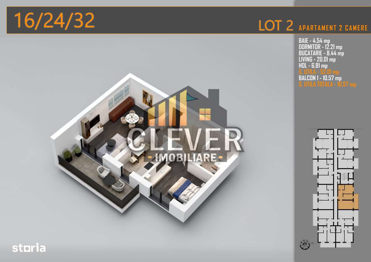 2 Camere decomandat 63 mp Pallady - Metrou Teclu, Comision 0%