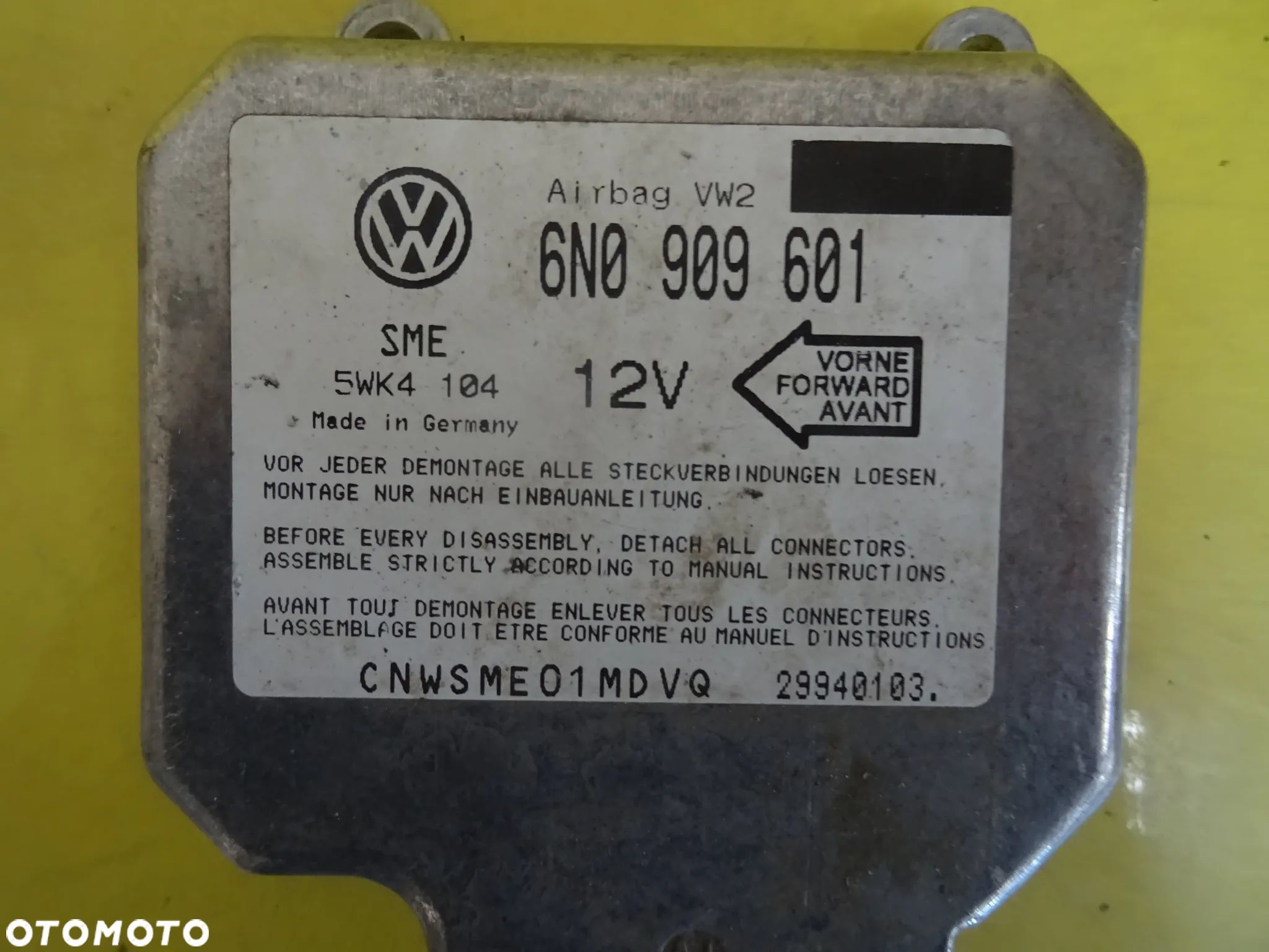 MODUŁ SENSOR AIRBAG VW PASSAT B4  6N0909601 5WK4104  NR255 - 1