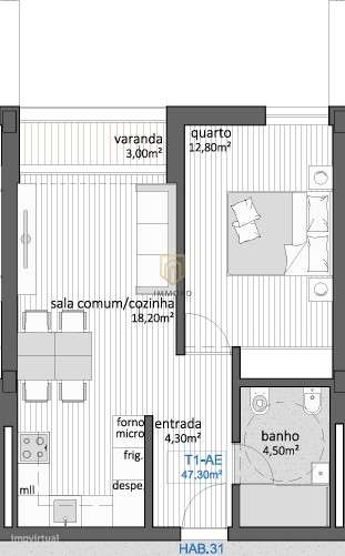 Apartamento T1, NOVO, ao polo universitário do Porto - Grande imagem: 4/11