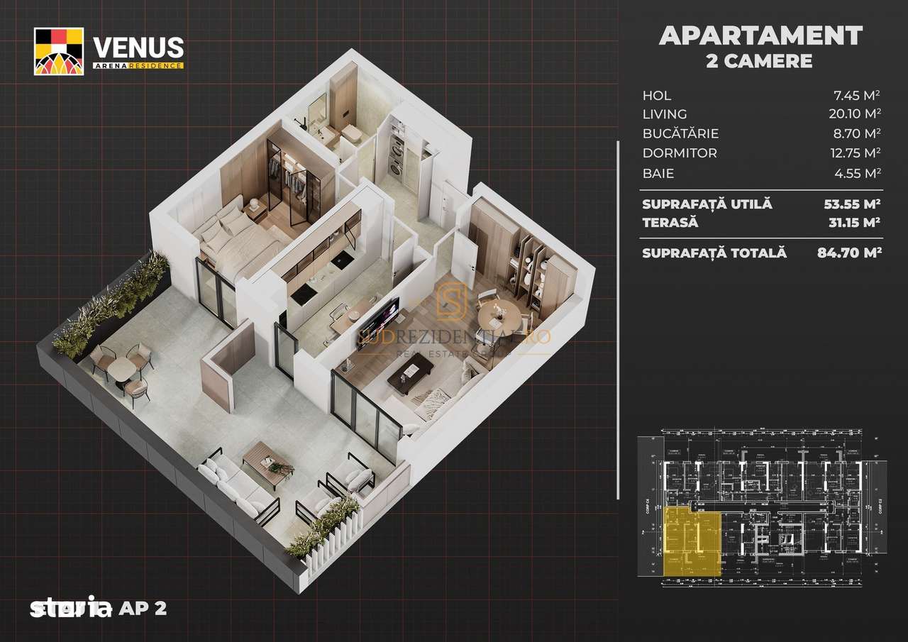 Aparatorii Patriei - Apartament decomandat, 2 camere, terasa 31 mp - Imagine principală: 5/20