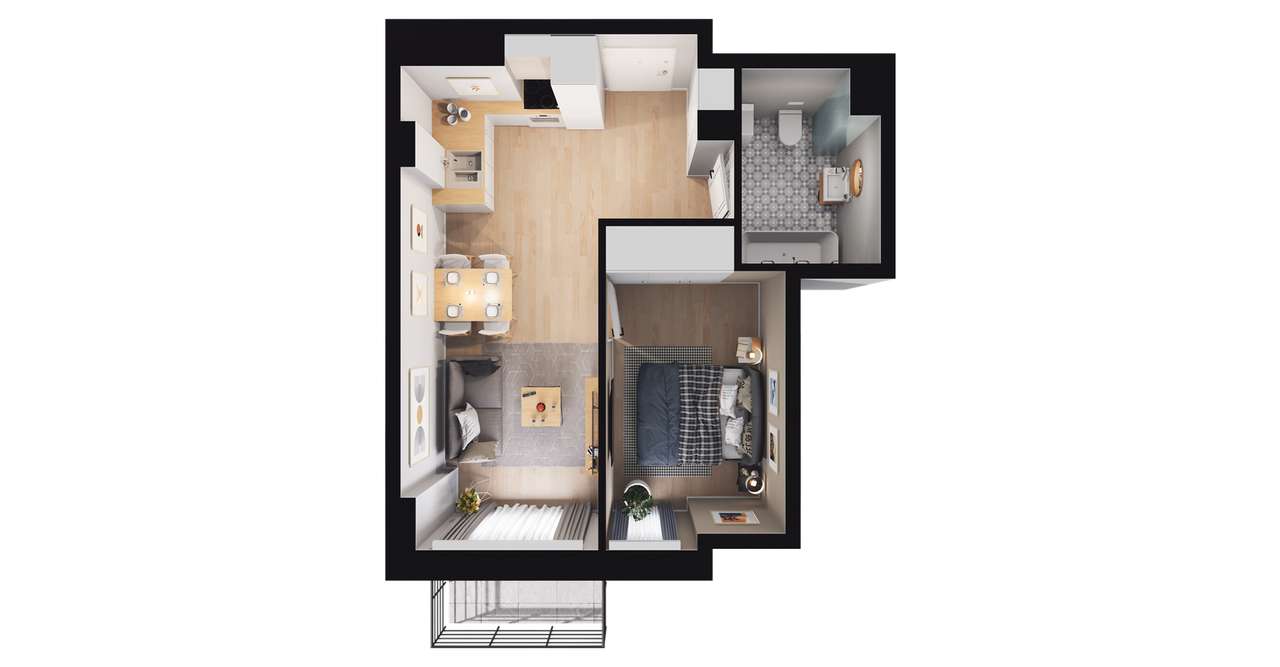 1-pokojowy apartament inwestycyjny 35m2 + balkon - Pełny obrazek: 2/8