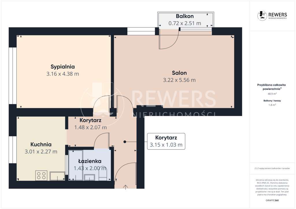 Mieszkanie 49,4 m² Świdnik, 2 pokoje, balkon - Pełny obrazek: 4/13