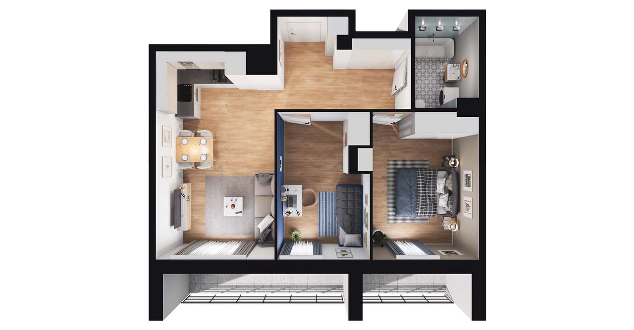 3-pokojowe mieszkanie 53m2 + 2 loggie Bezpośrednio - Pełny obrazek: 3/9