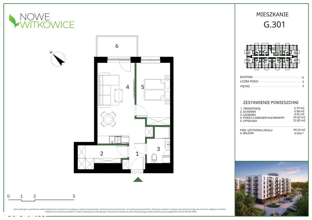 Mieszkanie dwupokojowe III piętro  ( G301) - Pełny obrazek: 2/13