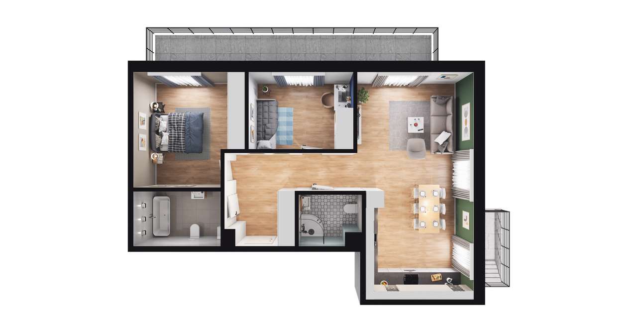 3-pokojowe mieszkanie 70m2 + 2 balkony - Pełny obrazek: 2/7