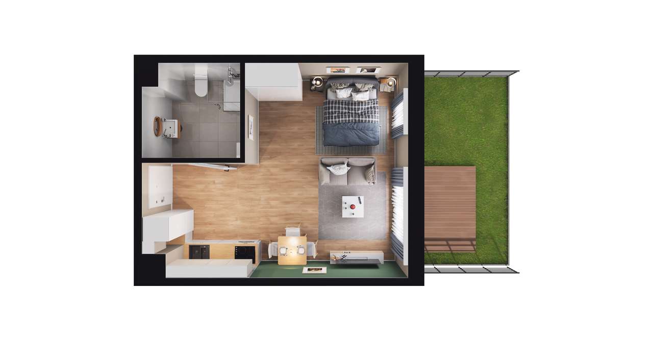 1-pokojowe mieszkanie 32m2 + ogródek Bezpośrednio - Pełny obrazek: 2/8