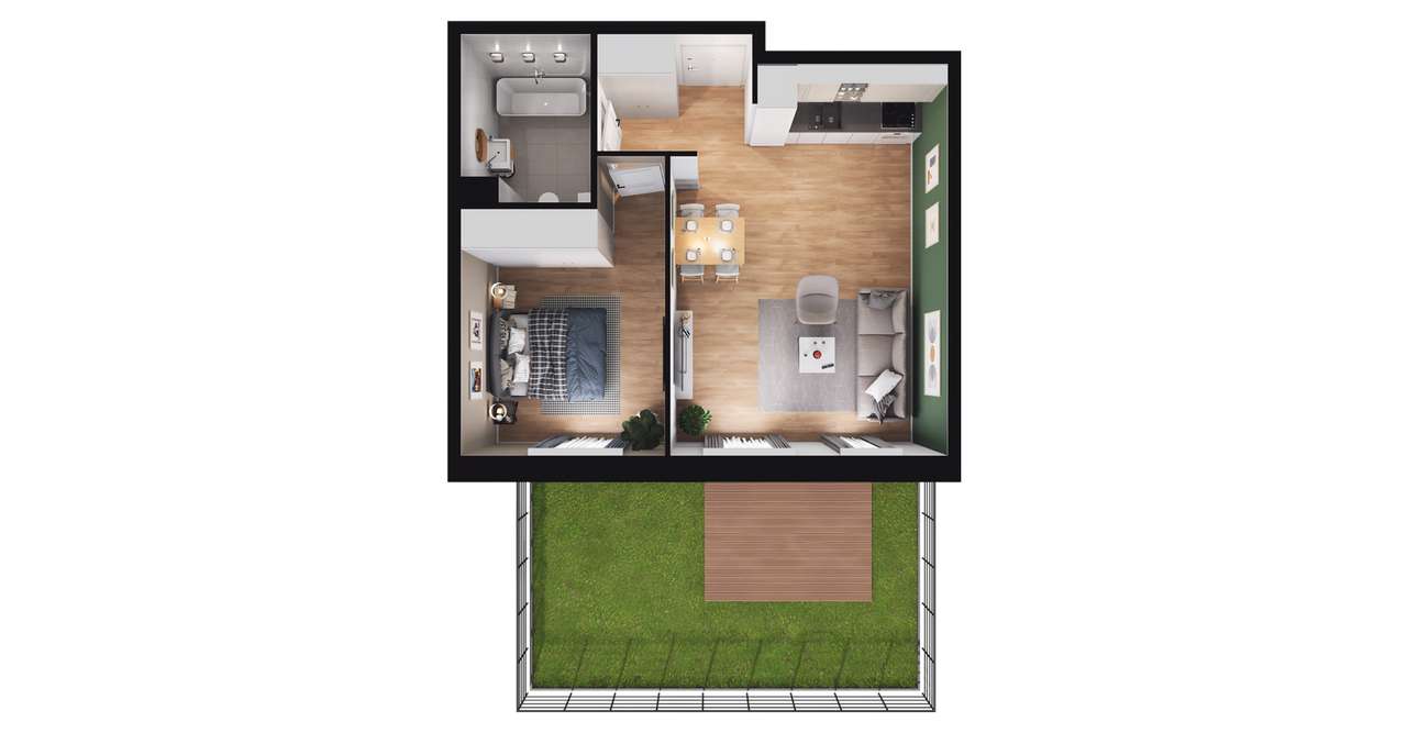 2-pokojowe mieszkanie 43m2 + ogródek Bezpośrednio - Pełny obrazek: 2/8