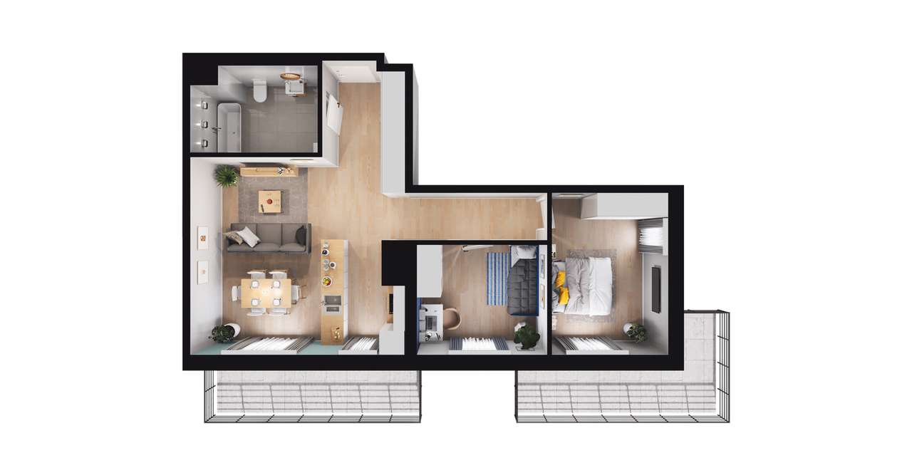 3-pokojowe mieszkanie 64m2 + 2 balkony - Pełny obrazek: 2/8