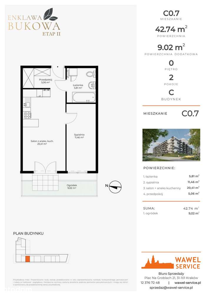 2-pokojowe mieszkanie 42m2 + ogródek - Pełny obrazek: 2/9