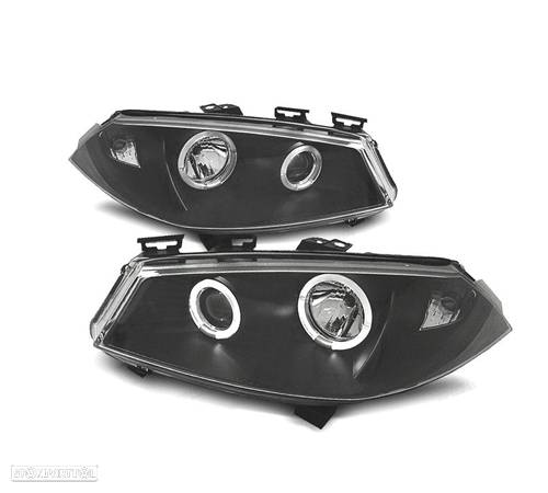 FARÓIS FRONTAIS ANGEL EYES PARA RENAULT MEGANE 02-05 FUNDO PRETO - 1