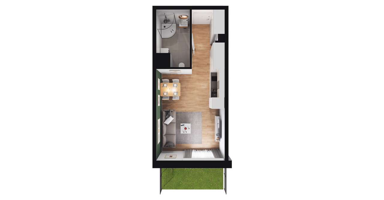 1-pokojowe mieszkanie 26m2 + ogródek - Pełny obrazek: 2/8