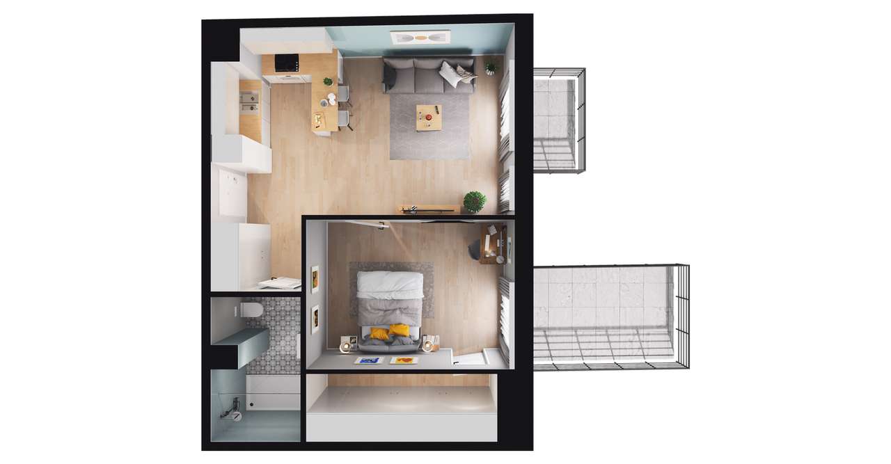 2-pokojowe mieszkanie 53m2 + taras Bezpośrednio - Pełny obrazek: 2/7