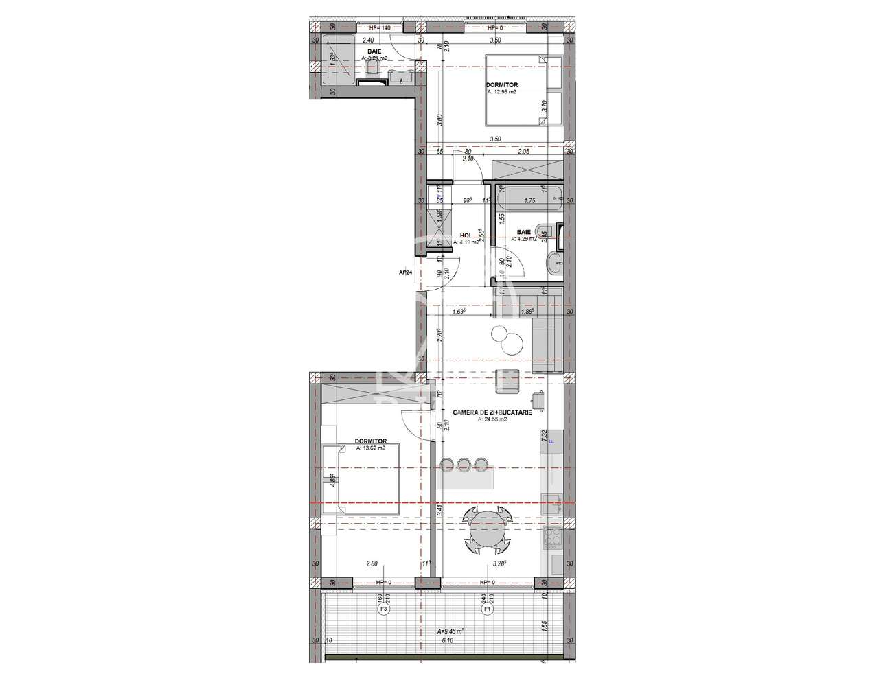 Ap. 3 camere, finisat la cheie, cu aer conditionat, 2 bai, etaj 1/2-7