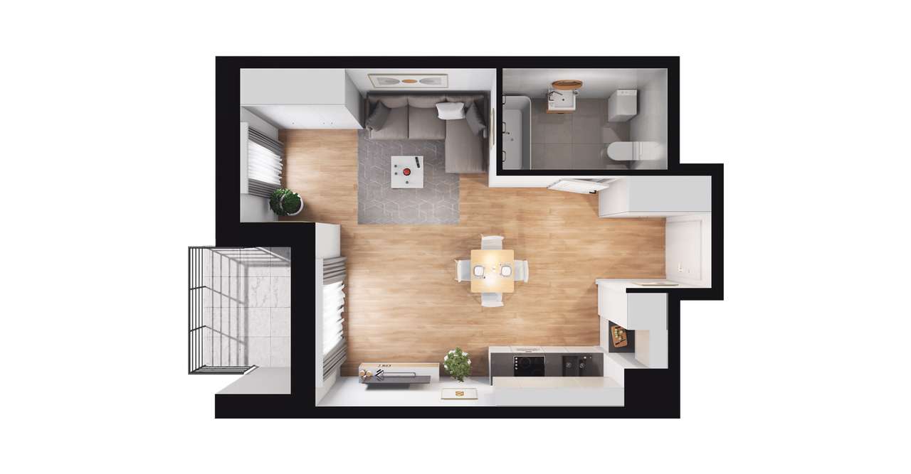 1-pokojowe mieszkanie 33m2 + balkon Bezpośrednio - Pełny obrazek: 2/8