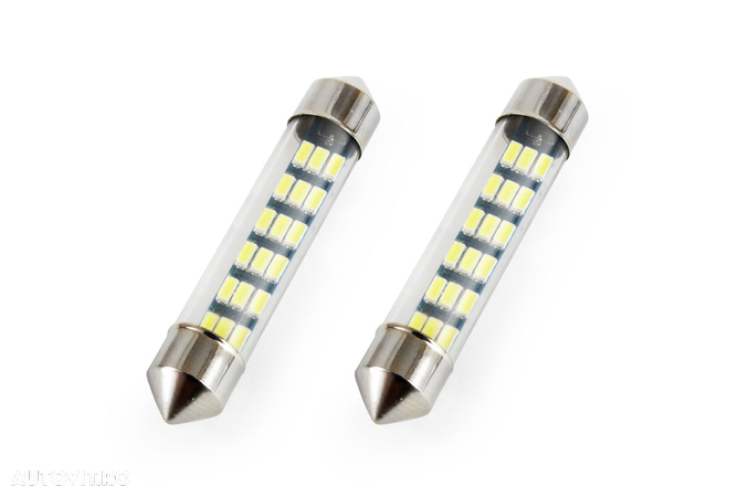 Set 2 becuri auto AMIO , LED, C5W SV8.5-8, 18 SMD 3014, 41mm, 12V, capac sticla, leduri alb sofit Festoon - 1