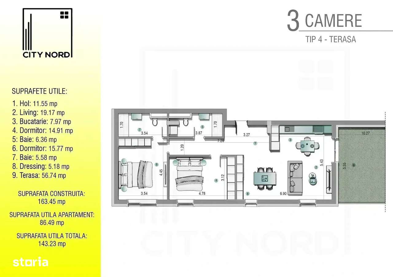 Penthouse 3 camere - 143 mp - Terasa impresionanta - Imagine principală: 5/11