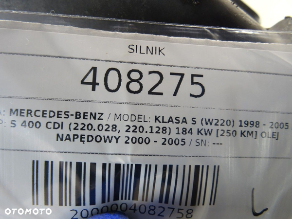 SILNIK MERCEDES-BENZ KLASA S (W220) 1998 - 2005 S 400 CDI (220.028, 220.128) 184 kW [250 KM] olej - 8