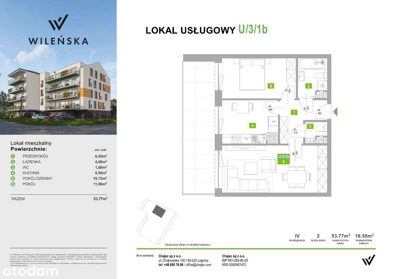 2-pokojowy lokal | 53 m2 | Balkon - Pełny obrazek: 2/12