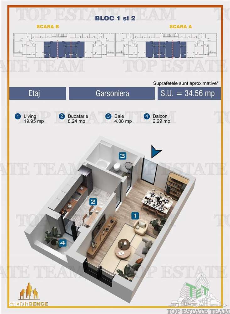 Garsoniera 34.56 mp, bloc nou, superba, termen finalizare Martie 2026, - Imagine principală: 4/7