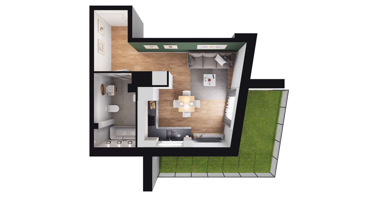 1-pokojowe mieszkanie 28m2 + taras Bez Pośredników - Pełny obrazek: 3/7