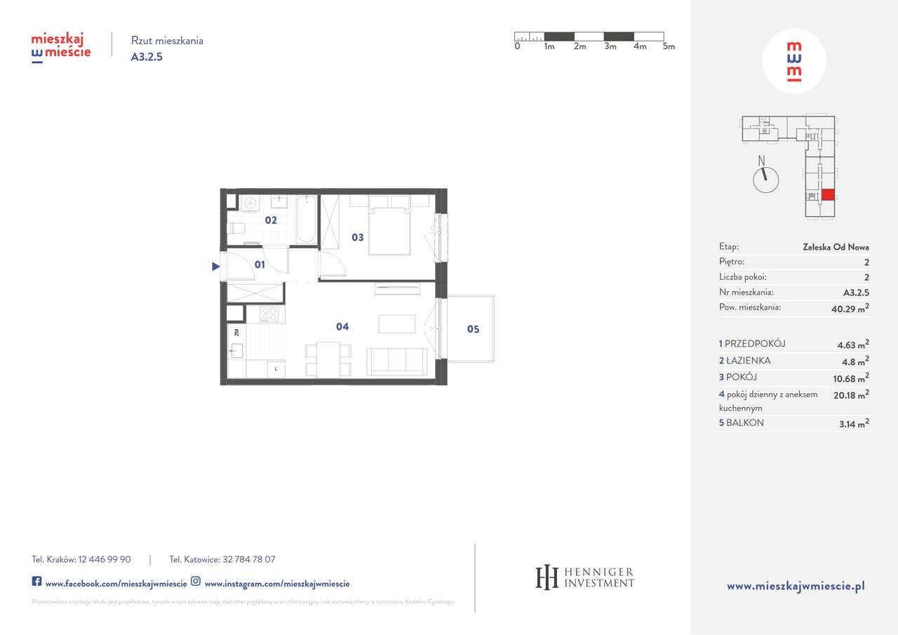 2-pokojowe mieszkanie 40m2 + balkon Bezpośrednio - Pełny obrazek: 1/6