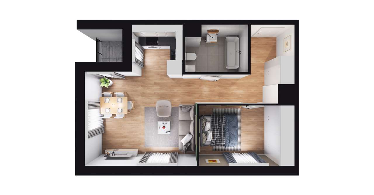 2-pokojowe mieszkanie 44m2 + loggia Bezpośrednio - Pełny obrazek: 2/8