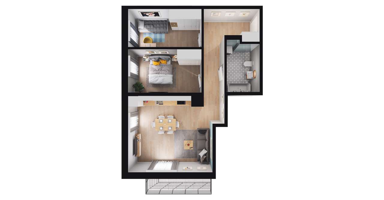 3-pokojowe mieszkanie 57m2 + balkon - Pełny obrazek: 2/7