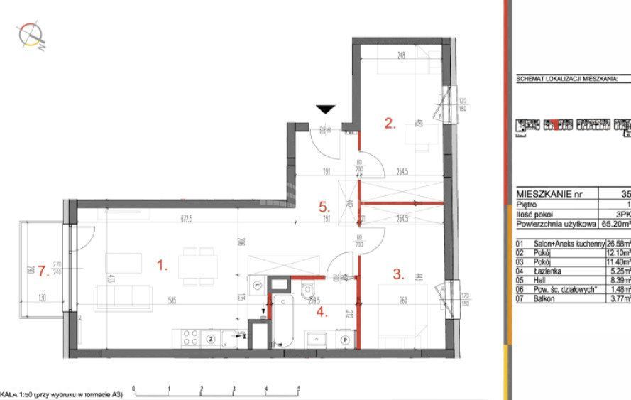 3 pokoje | 65 m2 | odbiór 2022 | Galeria Północna