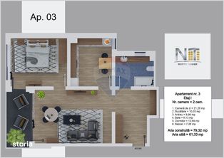 Apartament nou de vânzare, 2 camere, North Tower, Ultracentral