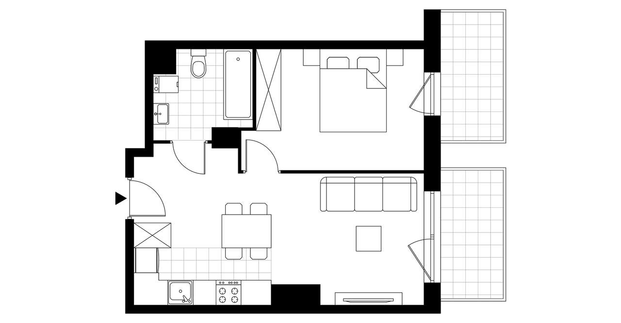 2-pokojowe mieszkanie 39m2 + 2 balkony - Pełny obrazek: 3/8