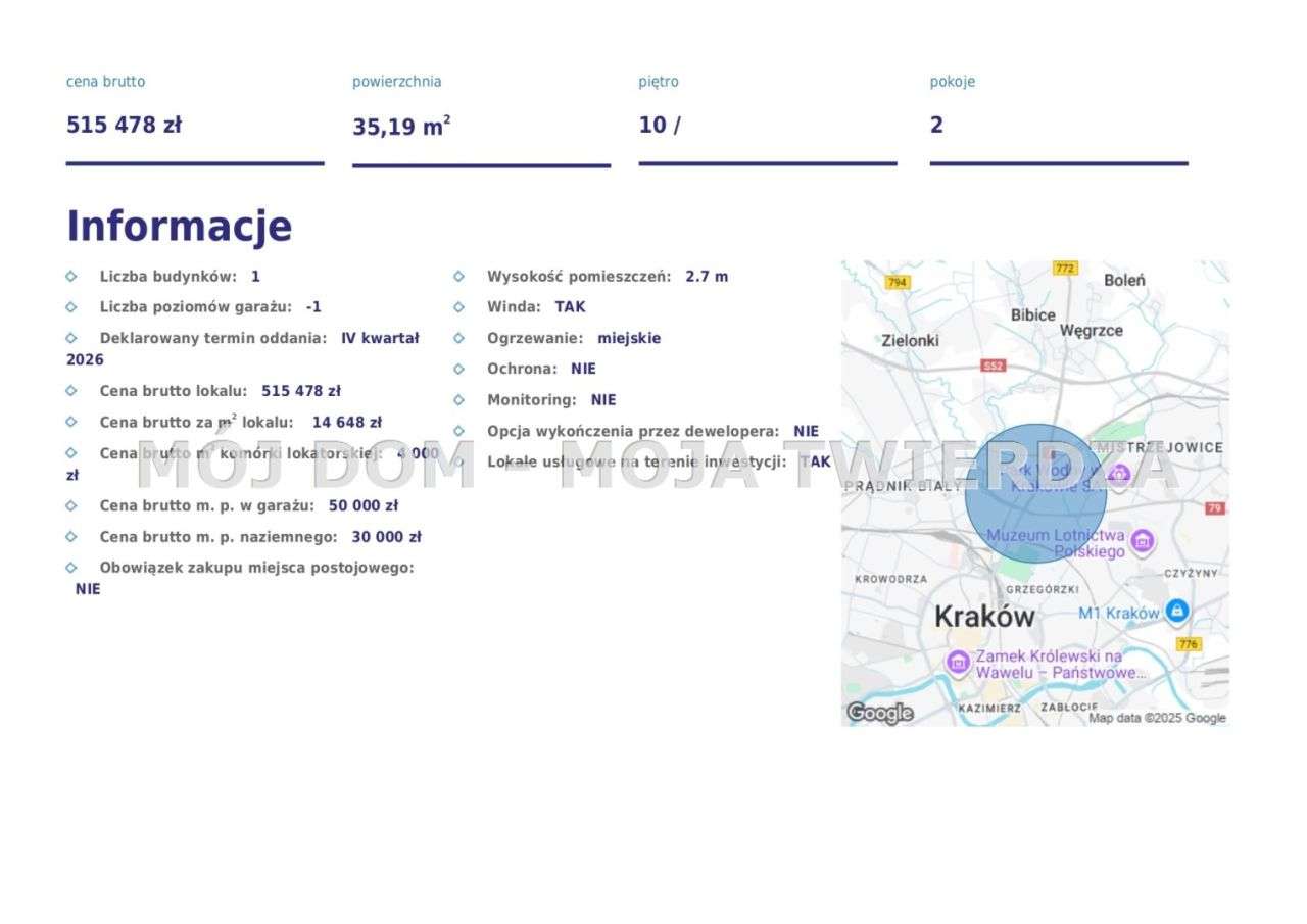 2-pokojowe mieszkanie z loggią na 10. piętrze — Kraków, 29. Listopada-7