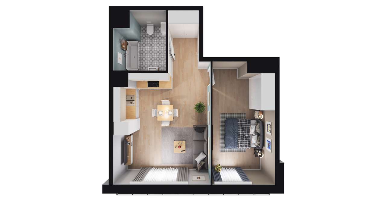 2-pokojowe mieszkanie 46m2 + taras Bezpośrednio - Pełny obrazek: 2/8