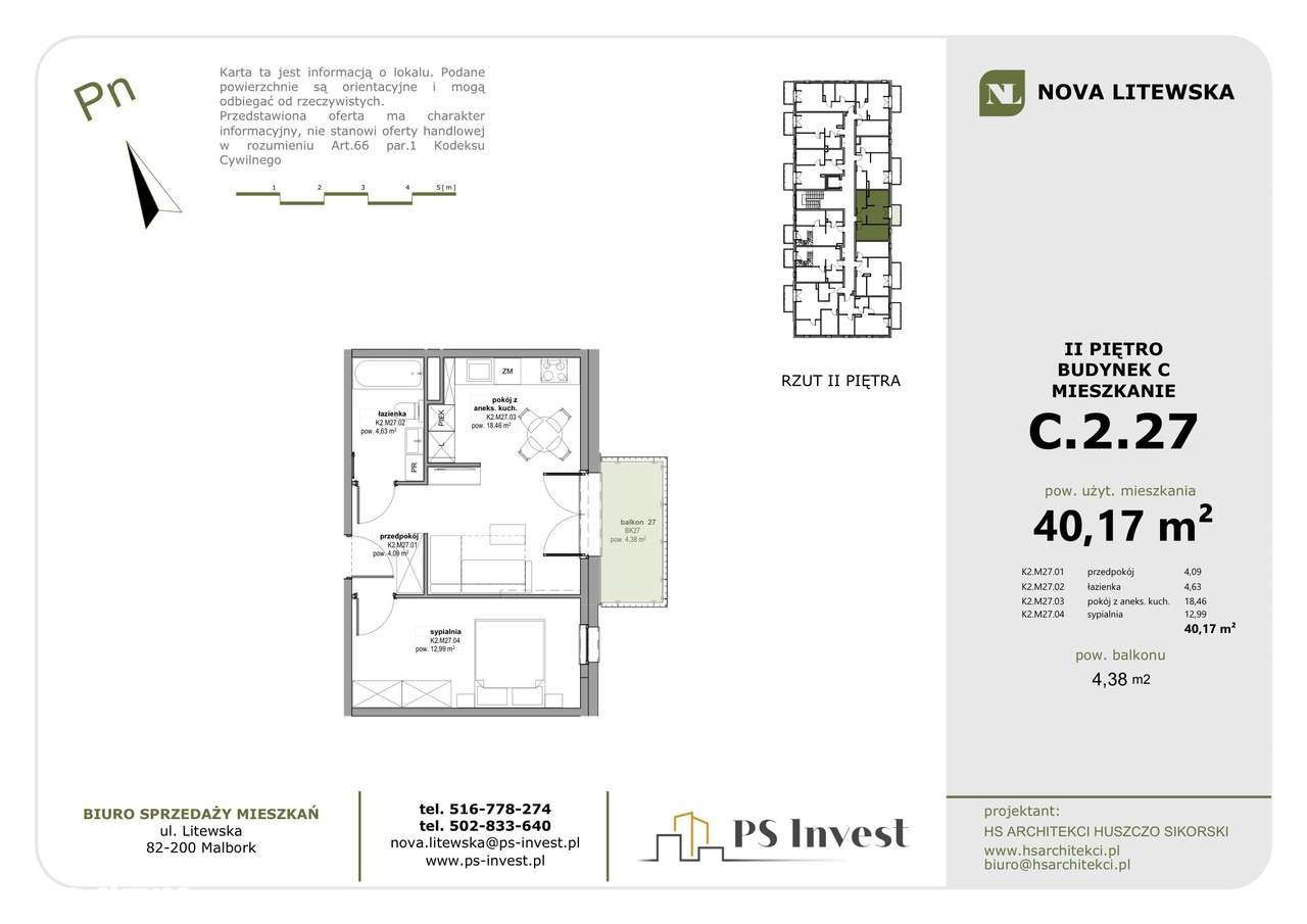 Wielka sypialnia! Nowe 2 pokoje (40 m²) na 2. piętrze | NOVA LITEWSKA