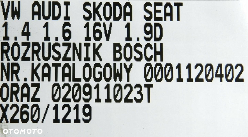 ROZRUSZNIK BOSCH 0001120402 VW AUDI SKODA SEAT - 6