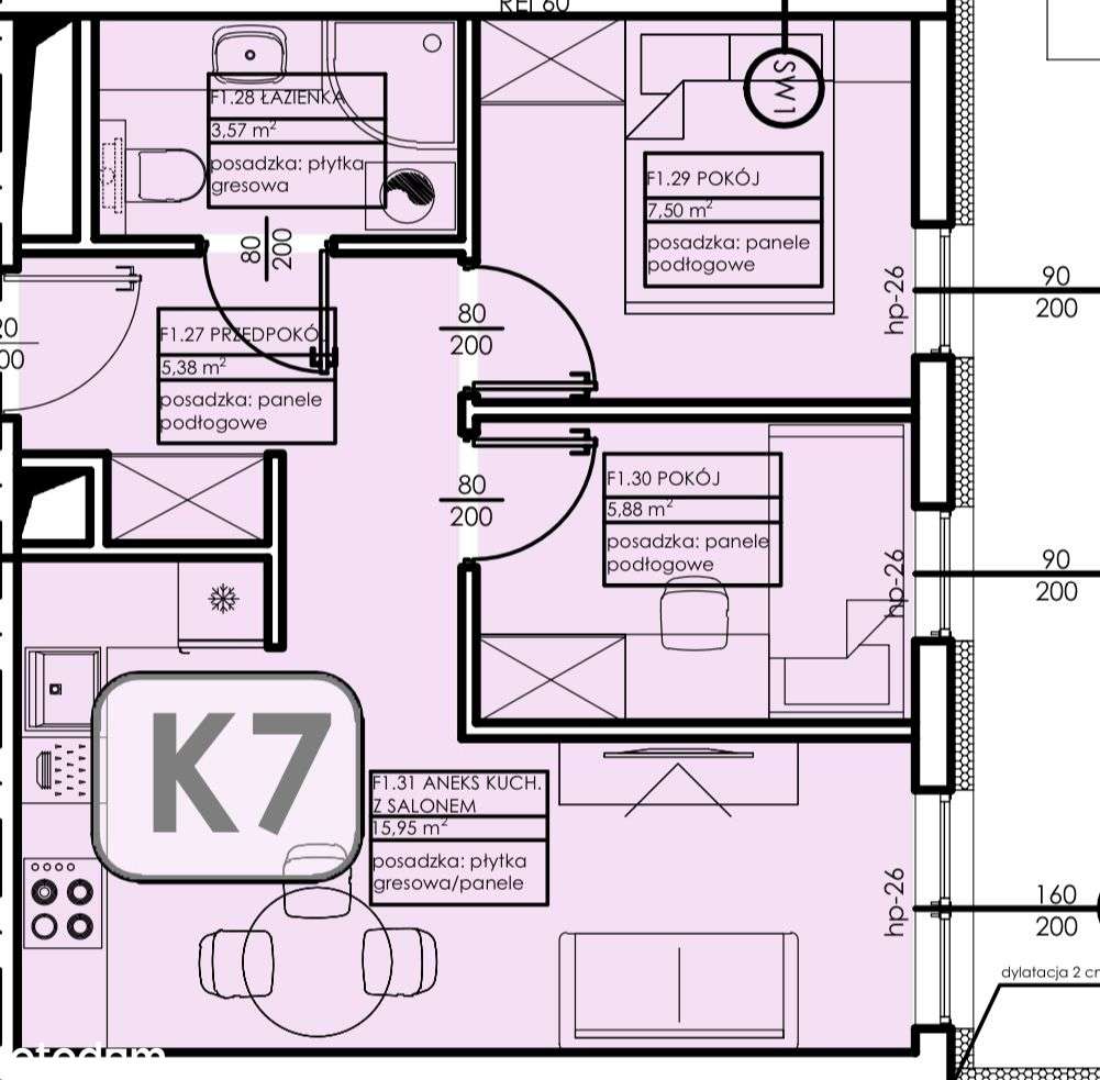 Mieszkanie 38,28 m2 - 3 pokoje - garaż - Pełny obrazek: 2/4