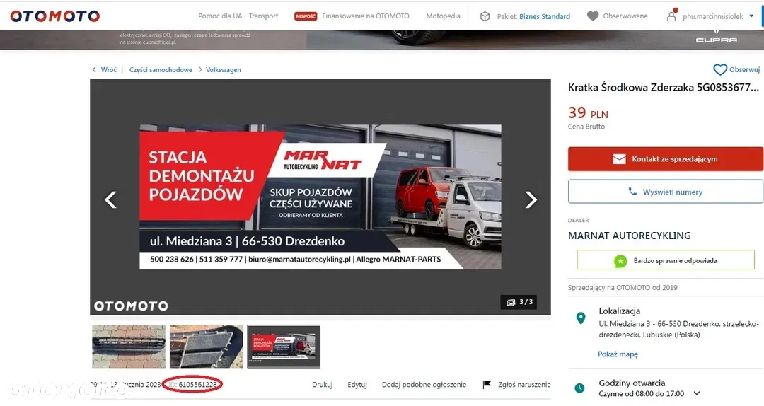 listwa blenda podświetlenia klapy 7H0827329G VW T5 - 3